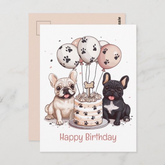 Carte Postale Chapeaux de fête d'anniversaire pour Bouledogues F (Devant / Derrière)
