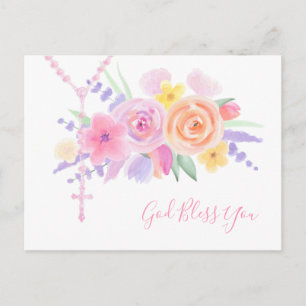 Carte Postale Chapelet floral religieux Catholique Prière Vintag