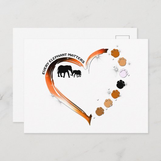 Carte Postale Chaque éléphant compte Golden Heart Elephant Paws (Devant / Derrière)