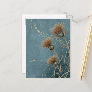 Carte Postale Chardon Doré Bleu Canard Texture Élégance