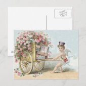 Carte Postale Chariot de bonbons Rose Courrier Cupid Chérubin (Devant / Derrière)