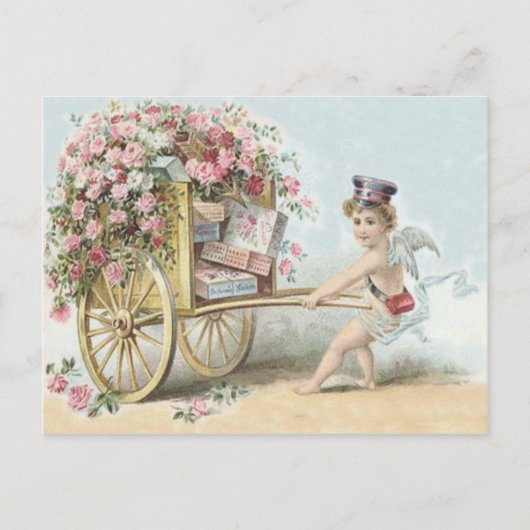 Carte Postale Chariot de bonbons Rose Courrier Cupid Chérubin (Devant)