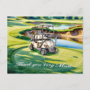 Carte Postale Chariot de golf en aquarelle de golf pour golfeur