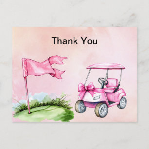 Carte Postale Chariot de golf rose thème Fille aquarelle Merci