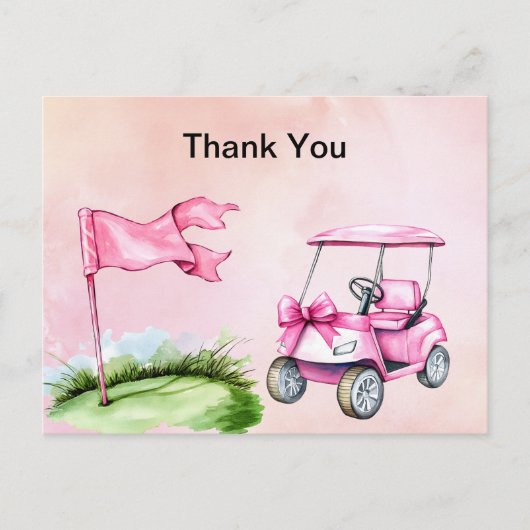Carte Postale Chariot de golf rose thème Fille aquarelle Merci  (Devant)
