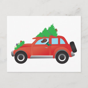 Carte Postale Chariot ou Beagle Voiture de conduite avec arbre s
