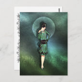 Carte Postale CHARLA, Dame Art Déco à Sage Vert et Turquoise (Devant / Derrière)