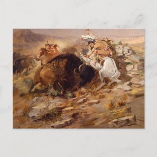 Carte Postale Charles Marion Russell - Chasse au bison (Devant)