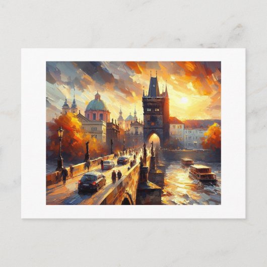 Carte Postale Charles River Bridge Prague Cityscape, (Devant)
