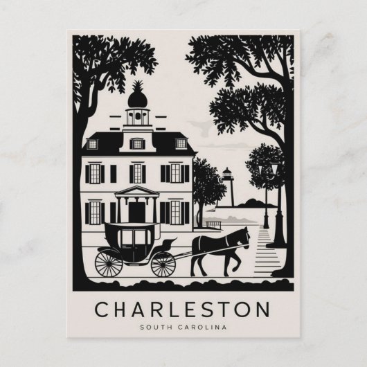 Carte Postale Charleston, Caroline du Sud Noir & Blanc (Devant)