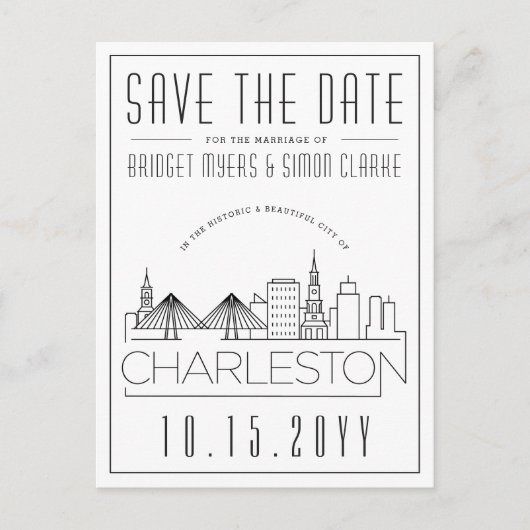 Carte Postale Charleston Mariage Styliszed Skyline Enregistrer l (Devant)
