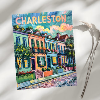 Carte Postale Charleston Rainbow Row Colorée Van Gogh Travel