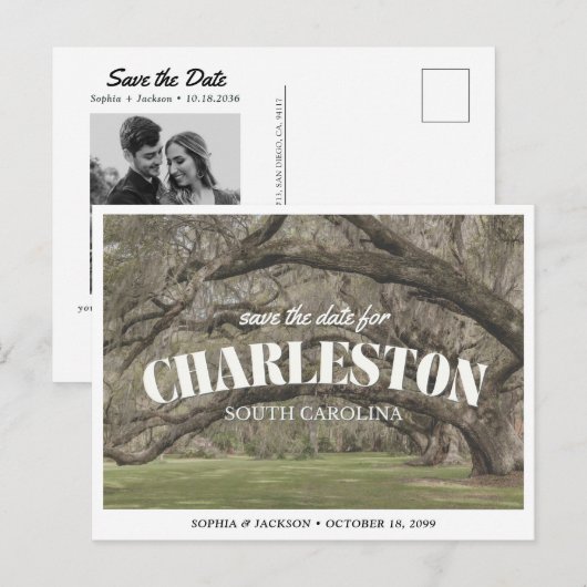 Carte Postale Charleston Wedding Save the Date Retro (Devant / Derrière)