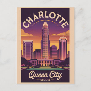 Carte Postale Charlotte Caroline du Nord vintage Cité Reine Rétr