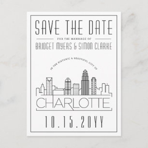 Carte Postale Charlotte Mariage Skyline stylisée Enregistrer l