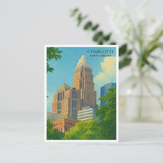 Carte postale Charlotte NC Skyline Watercolor Trav (Debout devant)