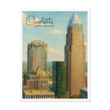Carte postale Charlotte NC Watercolor Skyline Trav