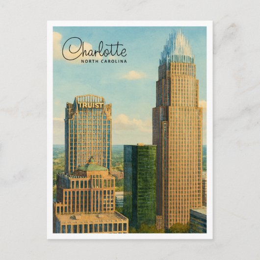 Carte postale Charlotte NC Watercolor Skyline Trav (Devant)
