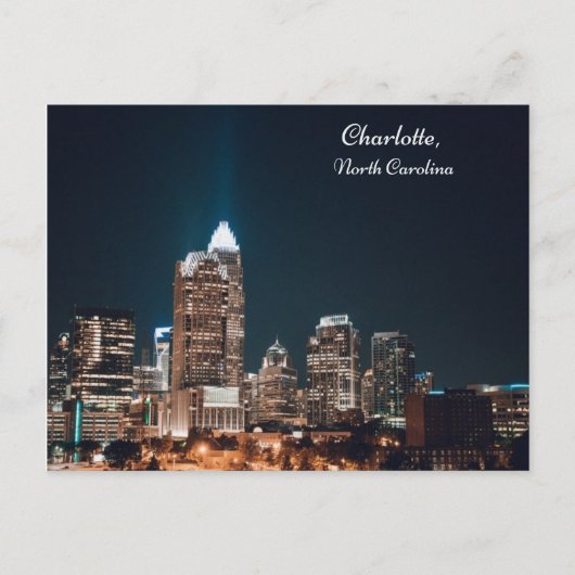 Carte Postale Charlotte North Carolina City Skyline Nuit (Devant)