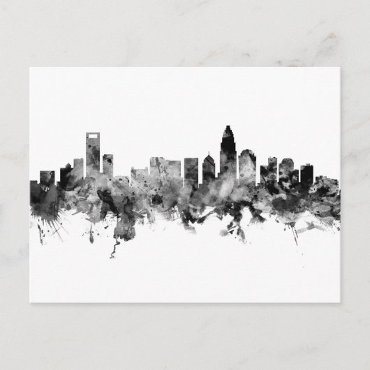 Carte Postale Charlotte North Carolina Skyline Noir Blanc (Devant)