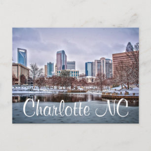 Carte Postale Charlotte skyline dans la neige NC