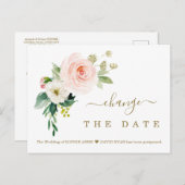 Carte Postale Charm rose Fleurs blanches Mariage Reporté (Devant / Derrière)