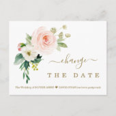 Carte Postale Charm rose Fleurs blanches Mariage Reporté (Devant)