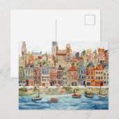 Carte Postale Charmant aquarelle Cityscape belge (Devant / Derrière)