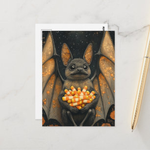 Carte Postale Charmant chat chauve-souris d'Halloween avec des b