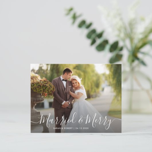 Carte Postale charmant script blanc vacances mariage faire-part (Debout devant)