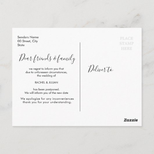 Carte Postale Charmant script changer la date (Dos)