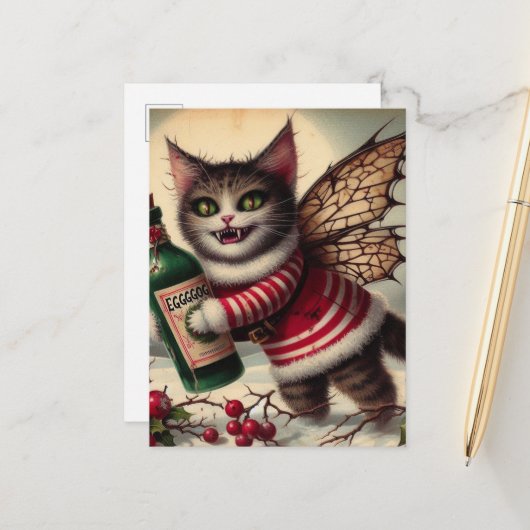 Carte Postale Charmante Kitty Vampire de Noël Épouvantable avec (Devant/Arrière en situation)