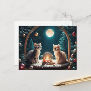 Carte Postale Charmants chatons de Noël avec décoration festive