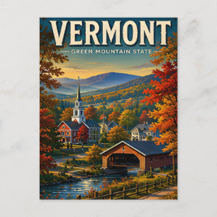 Carte Postale Charme du pont couvert des montagnes d'automne du