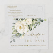 Carte Postale Charme Mariage Blanc Floral Changer La Date (Devant / Derrière)