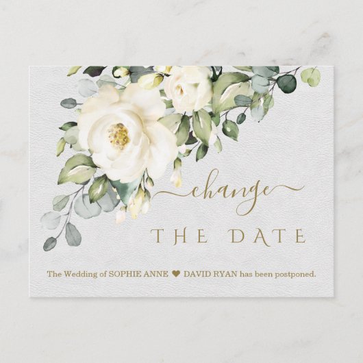 Carte Postale Charme Mariage Blanc Floral Changer La Date (Devant)