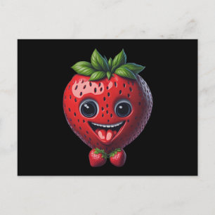 Carte Postale Charme mignon et adorable fraise souriante