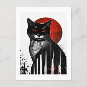 Carte Postale Charme rayé : Halloween Art Chat d'automne
