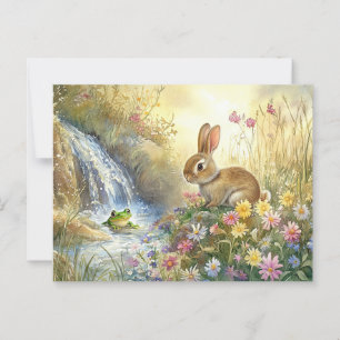 Carte Postale Charming Bunny & Frog Aquarelle style