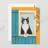 Carte Postale Charming Chat in Window (Devant / Derrière)