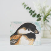 Carte Postale Charming Chickadee Bird Aquarelle mignonne Petite (Debout devant)