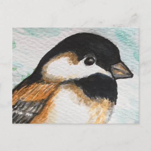 Carte Postale Charming Chickadee Bird Aquarelle mignonne Petite (Devant)
