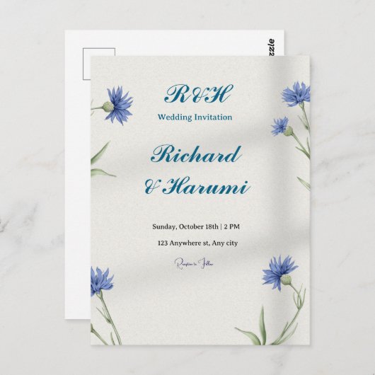 Carte Postale "Charming Custom Wedding Invitation" (Devant / Derrière)