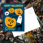 Carte Postale Charming Funny Citrouilles Ghost Bat HAPPY HALLOWE