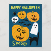 Carte Postale Charming Funny Citrouilles Ghost Bat HAPPY HALLOWE (Devant)