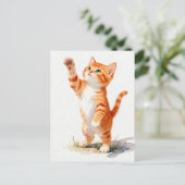 Carte Postale Charming Watercolor Orange Tabby Kitten Reaching (Debout devant)