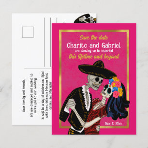 Carte Postale Charro Catrina Crânes à sucre rose Enregistrer la 