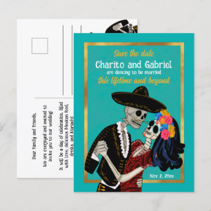 Carte Postale Charro Catrina Crânes à sucre Turquoise Enregistre
