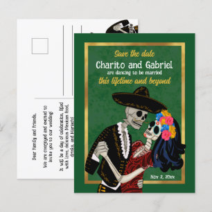 Carte Postale Charro Catrina Crânes à sucre vert Enregistrer la