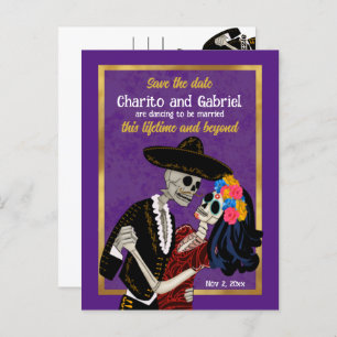 Carte Postale Charro Catrina Sugar Skulls Purple Enregistrer la 